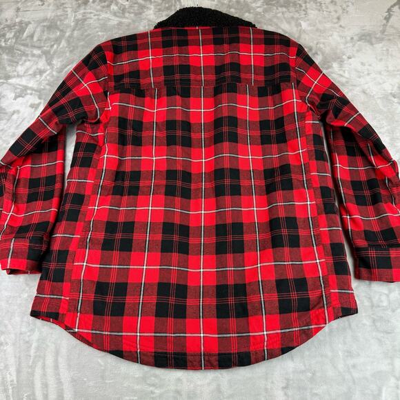 Eddie Bauer Jacket Shacket Womens Medium Red Black Plaid Sherpa Button Up (0735) - Picture 8 of 12